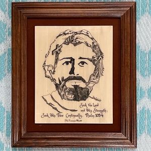 vintage 1986 Face of Christ - artist: Joe Castillo - etching by Tennessee Mint